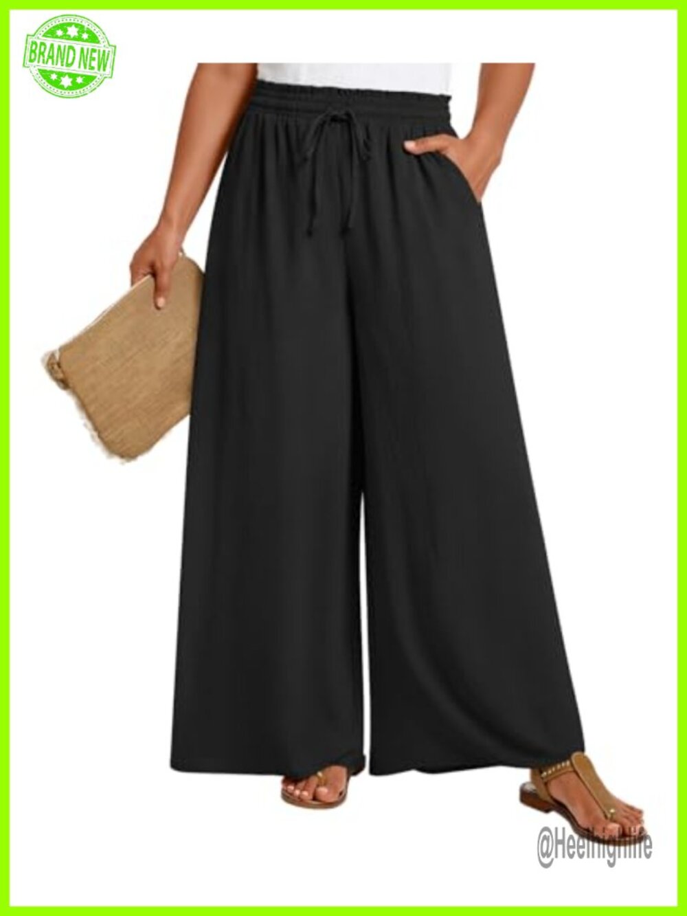 Womens Plus Size Wide Leg Palazzo Pants with Pockets High Waist